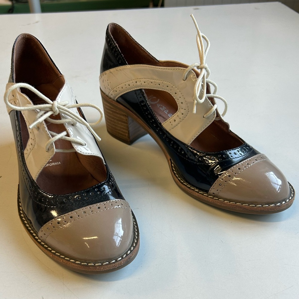 Jeffrey Campbell Tri-Tone Patent Oxford Heels in Black, Cream & Taupe